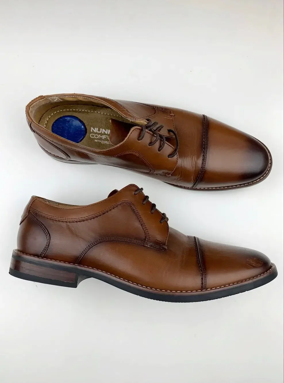 Nunn Bush Westfield Oxford Dress Shoes Brown Leather Cap Toe Comfort Gel Mens 12